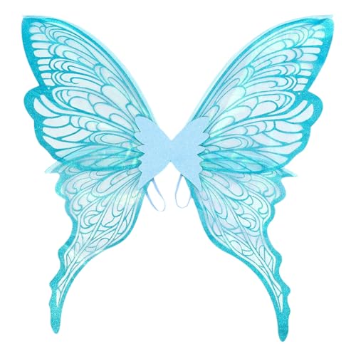 Freebily Große Feenflügel, glitzernde Schmetterlingsflügel, Blumenkrone und Elfenohren, Zauberstab für Halloween-Geburtstagsparty Blau Einheitsgröße von Freebily