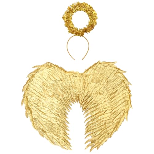 Freebily Halloween Glänzend Engelsflügel mit Heiligenschein Weihnachten Glitter Flügel Engel Kostüm für Fasching Karneval Cosplay Gold One Size Freebily Halloween Glänzend Engelsflügel mit Heiligenschein Weihnachten Glitter Flügel Engel Kostüm für Fasching Karneval Cosplay Gold One Size von Freebily