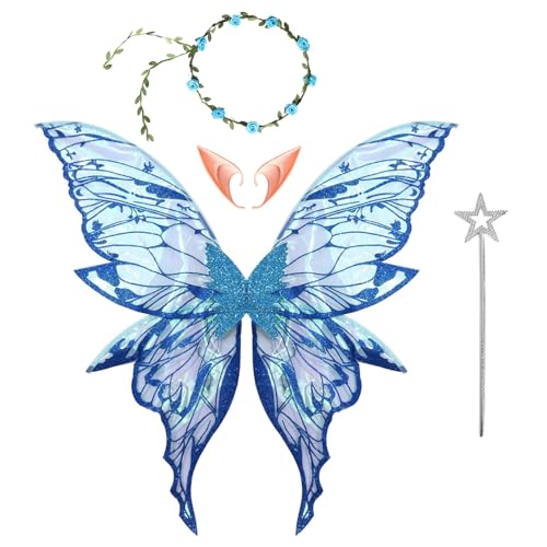Freebily Halloween Glitzernde Schmetterlingsflügel Prinzessin Blumengirlande und Elfenohren Sternenstab für Cosplay Party Blau One Size Freebily Halloween Glitzernde Schmetterlingsflügel Prinzessin Blumengirlande und Elfenohren Sternenstab für Cosplay Party Blau One Size von Freebily