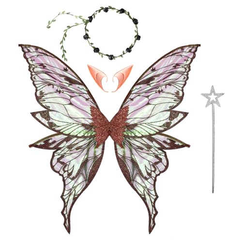 Freebily Halloween Glitzernde Schmetterlingsflügel Prinzessin Blumengirlande und Elfenohren Sternenstab für Cosplay Party Braun One Size Freebily Halloween Glitzernde Schmetterlingsflügel Prinzessin Blumengirlande und Elfenohren Sternenstab für Cosplay Party Braun One Size von Freebily