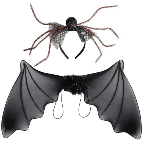 Freebily Halloween Spinnennetz Fledermausflügel Spinnenkopfband Halloween Party Cosplay Kostüm Zubehör Typ 1 Set Einheitsgröße von Freebily