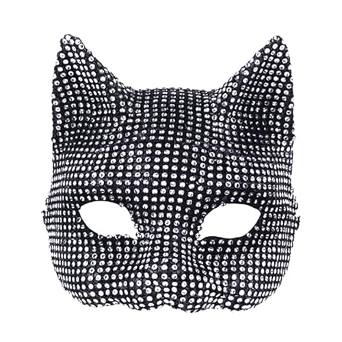 Freebily Halloween Tier Katze Gesichtsmaske Krallenhandschuhe Set Maskerade Strass Tiermaske Kopfbedeckung Kostüm Cosplay Requisiten Zubehör Maske One Size von Freebily