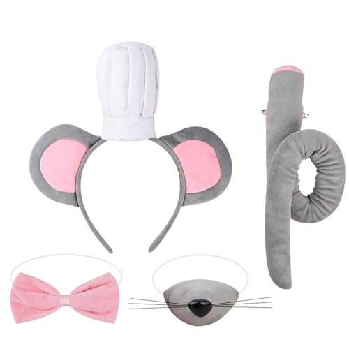 Freebily Halloween Tier Maus kostüm Zubehör Chef Maus Stirnband Fliege Schwanz Nase Kinder Erwachsene Cosplay Party Fasching Typ E Set One Size von Freebily