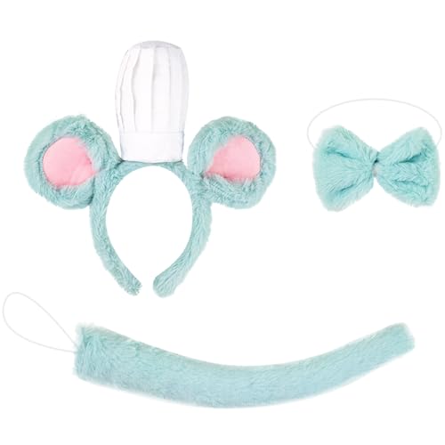 Freebily Halloween Tier Maus kostüm Zubehör Chef Maus Stirnband Fliege Schwanz Nase Kinder Erwachsene Cosplay Party Fasching Typ F Set One Size von Freebily