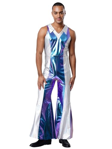 Freebily Herren 70er Jahre Disco Anzug Metallic Jumpsuit Revers Kontrastfarbe Overall Glitzer Fasching Party Clubwear Blau XL Freebily Herren 70er Jahre Disco Anzug Metallic Jumpsuit Revers Kontrastfarbe Overall Glitzer Fasching Party Clubwear Blau XL von Freebily