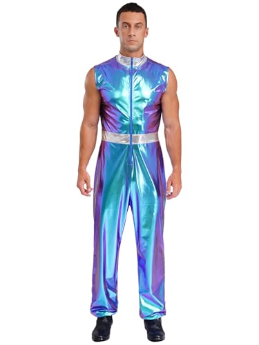 Freebily Herren 70er Jahre Disco Kostüm Metallic Jumpsuit Ärmelloser Bodysuit Hip Hop Rave Tanzkostüm Clubwear Party Blau L Freebily Herren 70er Jahre Disco Kostüm Metallic Jumpsuit Ärmelloser Bodysuit Hip Hop Rave Tanzkostüm Clubwear Party Blau L von Freebily