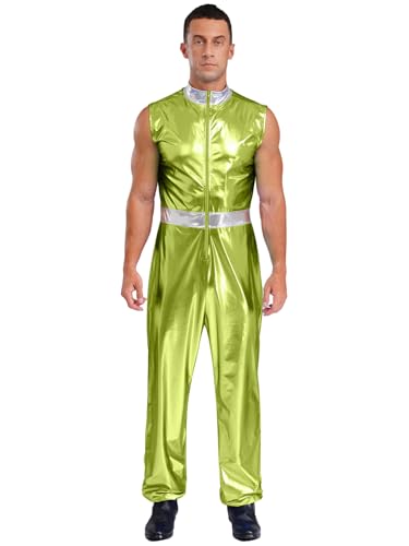 Freebily Herren 70er Jahre Disco Kostüm Metallic Jumpsuit Ärmelloser Bodysuit Hip Hop Rave Tanzkostüm Clubwear Party Leuchtendes Grün S von Freebily