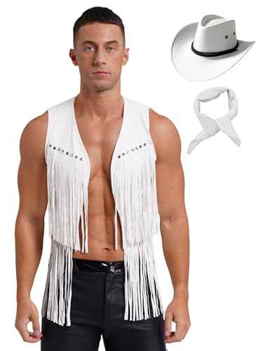 Freebily Herren Cowboy Hut Wildleder Fransen Weste Herren 70er Hippie Kleidung Faschingskostüme Sheriff Ranger Rodeo Cosplay Party Festival Outfit Weiß XXL Freebily Herren Cowboy Hut Wildleder Fransen Weste Herren 70er Hippie Kleidung Faschingskostüme Sheriff Ranger Rodeo Cosplay Party Festival Outfit Weiß XXL von Freebily