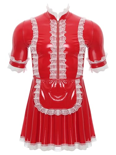Freebily Herren Dienstmädchen Kostüm Lack Kleid Sissy Putzfrauen Kostüm Männer Karneval Halloween Cosplay Party Outfit Rot XL Freebily Herren Dienstmädchen Kostüm Lack Kleid Sissy Putzfrauen Kostüm Männer Karneval Halloween Cosplay Party Outfit Rot XL von Freebily
