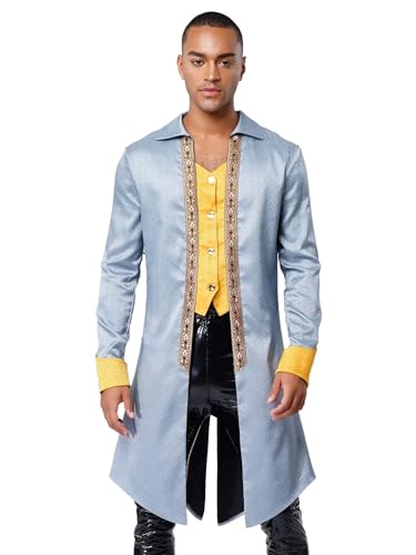 Freebily Herren Frack Mantel Steampunk Mittelalter Renaissance Jacquard Mantel Fasching Halloween Kostüm Zirkus Ringmaster Outfit von Freebily