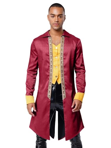Freebily Herren Frack Mantel Steampunk Mittelalter Renaissance Jacquard Mantel Fasching Halloween Kostüm Zirkus Ringmaster Outfit von Freebily