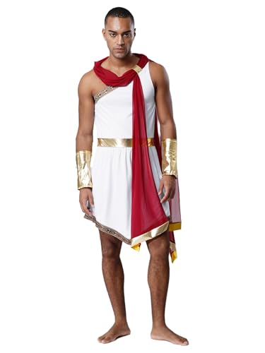 Freebily Herren Griechische Götter Kostüm Toga Armband Römischer Kämpfer Grieche Gott Outfit Erwachsenenkostüm Fasching Halloween von Freebily