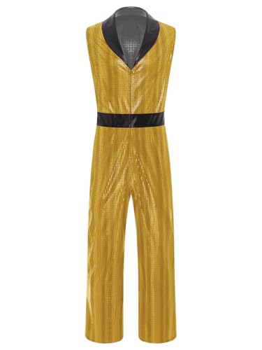 Freebily Herren Jumpsuit Metallic Glitzer Disco 70er 80er Jahre Hippie Outft V-Ausschnitt Overall Fasching Kostüm Party Clubwear Gold 3XL Freebily Herren Jumpsuit Metallic Glitzer Disco 70er 80er Jahre Hippie Outft V-Ausschnitt Overall Fasching Kostüm Party Clubwear Gold 3XL von Freebily