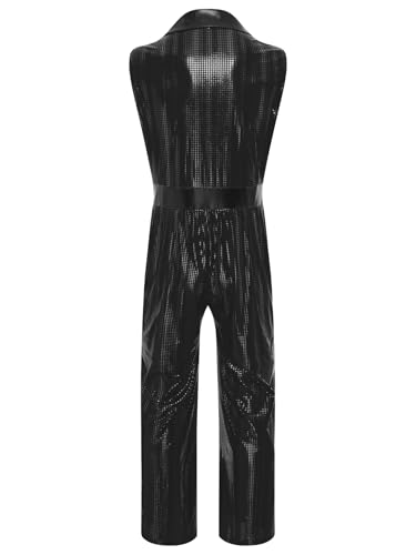 Freebily Herren Jumpsuit Metallic Glitzer Disco 70er 80er Jahre Hippie Outft V-Ausschnitt Overall Fasching Kostüm Party Clubwear Schwarz XXL Freebily Herren Jumpsuit Metallic Glitzer Disco 70er 80er Jahre Hippie Outft V-Ausschnitt Overall Fasching Kostüm Party Clubwear Schwarz XXL von Freebily