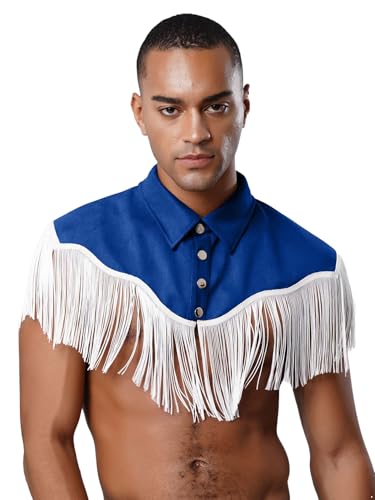 Freebily Herren Kunstwildleder Weste Fransen Shirt Hippie West Cowboy Outfit Festival Karnevalskostüm Crop Tank Top Königsblau L von Freebily