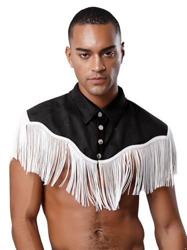 Freebily Herren Kunstwildleder Weste Fransen Shirt Hippie West Cowboy Outfit Festival Karnevalskostüm Crop Tank Top Schwarz M von Freebily