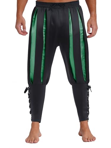 Freebily Herren Mittelalter Wikinger Piratenhose Vintage Farbblock Streifen Renaissance Hose Fasching Halloween Kostüm Grün XXL von Freebily