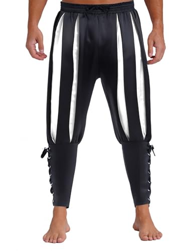 Freebily Herren Mittelalter Wikinger Piratenhose Vintage Farbblock Streifen Renaissance Hose Fasching Halloween Kostüm Weiß L von Freebily