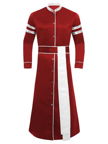 Freebily Herren Priester Kostüm Halloween Fasching Kostüm Priester Robe Kirche Römische Celebrant Taufen Kostüm Mottoparty Cosplay Outfit Burgundy 3XL von Freebily