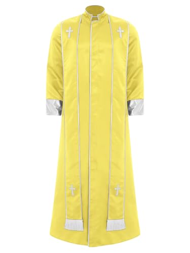 Freebily Herren Priesterkostüm Vikar Outfit Gewand Mit Stola Stehkragen Halloween Katholisches Geistliches Religiöses Kostüm Gelb XXL von Freebily