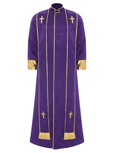Freebily Herren Priesterkostüm Vikar Outfit Gewand Mit Stola Stehkragen Halloween Katholisches Geistliches Religiöses Kostüm Violett XXL Freebily Herren Priesterkostüm Vikar Outfit Gewand Mit Stola Stehkragen Halloween Katholisches Geistliches Religiöses Kostüm Violett XXL von Freebily