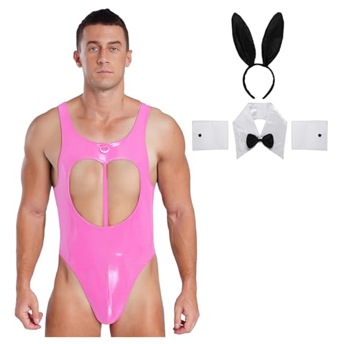 Freebily Herren Sissy Bunny Kostüm Lackleder Body Hasenohren Kopfschmuck Fliege Manschetten 4er Drag Queen Outfit Rosa 3XL Freebily Herren Sissy Bunny Kostüm Lackleder Body Hasenohren Kopfschmuck Fliege Manschetten 4er Drag Queen Outfit Rosa 3XL von Freebily