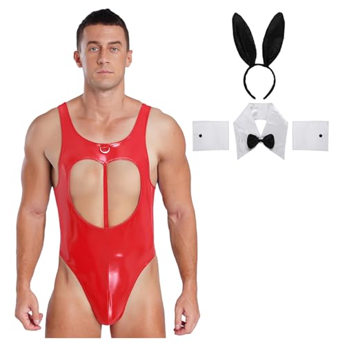 Freebily Herren Sissy Bunny Kostüm Lackleder Body Hasenohren Kopfschmuck Fliege Manschetten 4er Drag Queen Outfit Rot L Freebily Herren Sissy Bunny Kostüm Lackleder Body Hasenohren Kopfschmuck Fliege Manschetten 4er Drag Queen Outfit Rot L von Freebily
