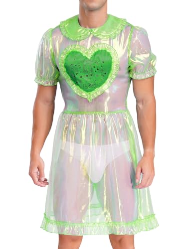 Freebily Herren Sissy Maid Kostüm Durchsichtiges Dienstmädchen Kleid Mit Puffärmel Karneval Party Junggesellenabschied Clubwear Grün XXL Freebily Herren Sissy Maid Kostüm Durchsichtiges Dienstmädchen Kleid Mit Puffärmel Karneval Party Junggesellenabschied Clubwear Grün XXL von Freebily