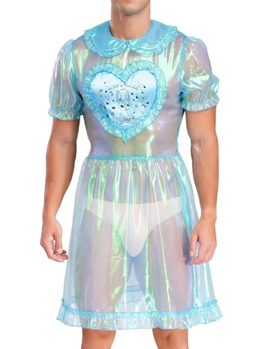 Freebily Herren Sissy Maid Kostüm Durchsichtiges Dienstmädchen Kleid Mit Puffärmel Karneval Party Junggesellenabschied Clubwear Hellblau XXL Freebily Herren Sissy Maid Kostüm Durchsichtiges Dienstmädchen Kleid Mit Puffärmel Karneval Party Junggesellenabschied Clubwear Hellblau XXL von Freebily