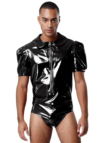 Freebily Herren Wetlook Bodysuit Kurzarm Lack Leder Jumpsuit Mit Spitze Rüschen Karnevalskostüm Sissy Maid Outfit Freebily Herren Wetlook Bodysuit Kurzarm Lack Leder Jumpsuit Mit Spitze Rüschen Karnevalskostüm Sissy Maid Outfit von Freebily