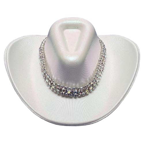 Freebily Holografischer Cowboy-Minihut-Haarspange, Glitzer-Cowgirl-Hut mit Flansch für Halloween-Rodeo-Party Weiß B Einheitsgröße von Freebily