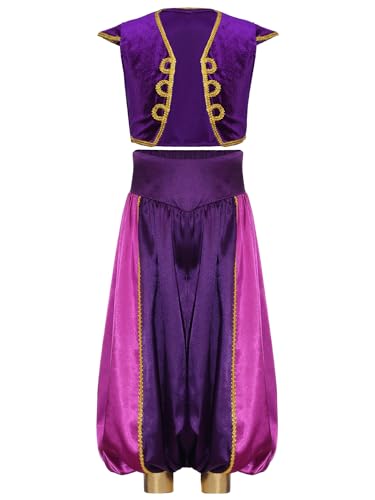 Freebily Jungen Arabische Kleidung Arabischer Prinz Outfit Weste Haremshose Set Kinder Fasching Karneval Orient Märchenprinz Party Outfit Y_Violett 110-116 von Freebily