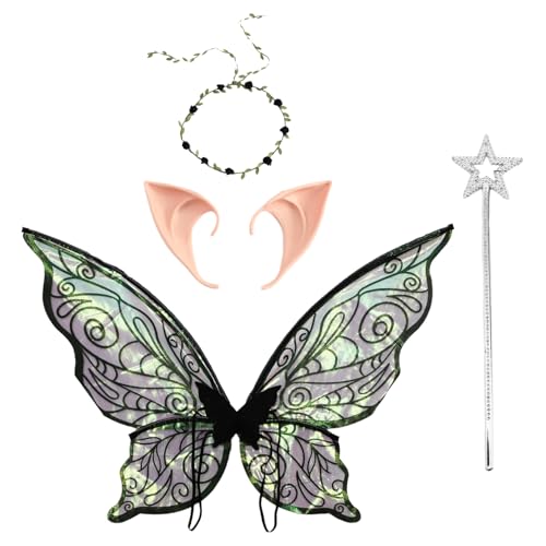 Freebily Kinder Schmetterlingsflügel Prinzessin Blumengirlande und Elfenohren Zauberstab für Halloween Cosplay Party Schwarzes Set One Size Freebily Kinder Schmetterlingsflügel Prinzessin Blumengirlande und Elfenohren Zauberstab für Halloween Cosplay Party Schwarzes Set One Size von Freebily