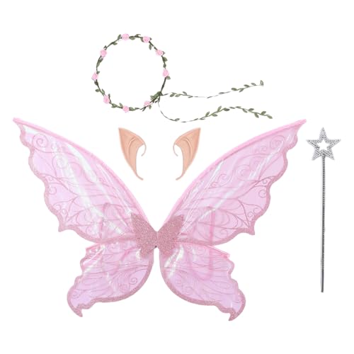Freebily Mädchen Damen Feenflügel Set Bunt Glitzer Schmetterlingsflügel mit Elfenohren Kranz Feenstab Zauberwelt Elfen Cosplay Weihnachten Rosa Set One Size Freebily Mädchen Damen Feenflügel Set Bunt Glitzer Schmetterlingsflügel mit Elfenohren Kranz Feenstab Zauberwelt Elfen Cosplay Weihnachten Rosa Set One Size von Freebily