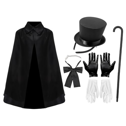 Freebily Magier Kostüm - Magier Umhang Zylinder Hut Fliege Handschuhe Zaubershow Requisiten Halloween Kostüm Geben Sie M ein One Size von Freebily