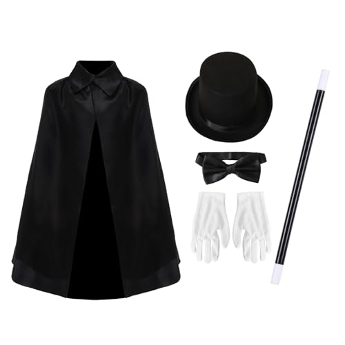 Freebily Magier Kostüm - Magier Umhang Zylinder Hut Fliege Handschuhe Zaubershow Requisiten Halloween Kostüm Typ A One Size von Freebily