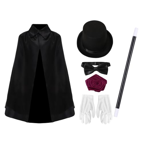 Freebily Magier Kostüm - Magier Umhang Zylinder Hut Fliege Handschuhe Zaubershow Requisiten Halloween Kostüm Typ C One Size Freebily Magier Kostüm - Magier Umhang Zylinder Hut Fliege Handschuhe Zaubershow Requisiten Halloween Kostüm Typ C One Size von Freebily