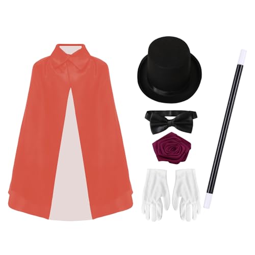 Freebily Magier Kostüm - Magier Umhang Zylinder Hut Fliege Handschuhe Zaubershow Requisiten Halloween Kostüm Typ E One Size von Freebily
