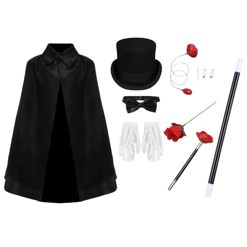Freebily Magier Kostüm - Magier Umhang Zylinder Hut Fliege Handschuhe Zaubershow Requisiten Halloween Kostüm Typ J One Size Freebily Magier Kostüm - Magier Umhang Zylinder Hut Fliege Handschuhe Zaubershow Requisiten Halloween Kostüm Typ J One Size von Freebily