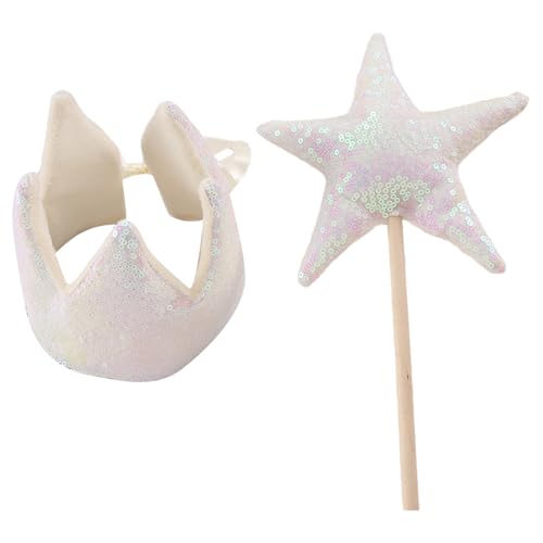 Freebily Sequin Prinzessin Krone und Zauberstab für kleines Mädchen Geburtstag Self- gebunden Hut Krone Foto Requisiten Weiß One Size von Freebily