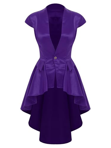 Freebily Steampunk Damen Jacke Gothic Mittelalterliche Renaissance Frack Weste V-ausschnitt Halloween Fasching Karnevalskostüm Violett XL von Freebily