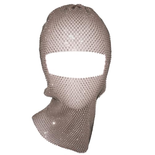 Freebily Unisex Glänzende Gesichtsmaske Mesh Maske Strass Kopfbedeckung Gesichtshaube Kopfschmuck Party Maskerade Nude One Size von Freebily