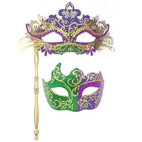 Freebily Unisex Maskerade Masken mit Stab Glänzend Pailletten Venezianische Maske Vintage Halbgesicht Maske für Karnevals Maskerade Party Halloween Typ E One Size von Freebily