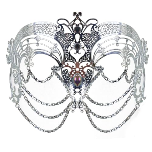 Freebily Venezianische Maskenballmaske, filigrane Metall-Party-Maske mit funkelnden Strasssteinen, Karnevalsmasken Silber Einheitsgröße Freebily Venezianische Maskenballmaske, filigrane Metall-Party-Maske mit funkelnden Strasssteinen, Karnevalsmasken Silber Einheitsgröße von Freebily