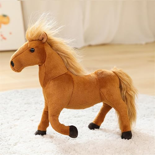 Freefire Plüschtier Pferd 32 cm Lebensecht Stehend Pferd Plüsch Spielzeug Kuscheltier Puppe Stofftier Simulation Kuscheltier Klein Plüsch Pferd (Dunkelbraunes Pferd) von Freefire