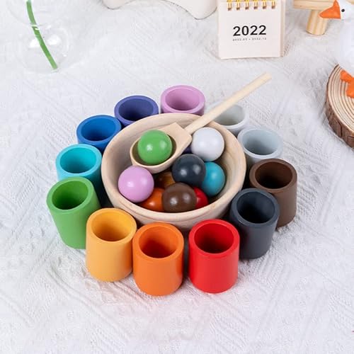 Montessori Spielzeug ab 3 Jahr, Holz Sortier Stapelspielzeug, 12 Kugeln 30 mm Regenbogen Holzkugeln in Tassen, Baby Spielzeug für Vorschule für Farbsortierung und Zählen, Geschenk ab 2 3 4 5 Jahr Montessori Spielzeug ab 3 Jahr, Holz Sortier Stapelspielzeug, 12 Kugeln 30 mm Regenbogen Holzkugeln in Tassen, Baby Spielzeug für Vorschule für Farbsortierung und Zählen, Geschenk ab 2 3 4 5 Jahr von Freefire