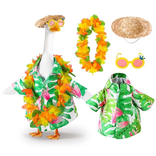 Freiwncr Gängeloutfits, Yard Goosen -Outfits umfassen Hawaiian Hemd & Strohhut & Kranz und Sonnenbrille für Garten, Veranda, Rasen, Patio -Rasen von Freiwncr