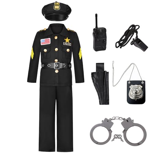 Frekuyrt Polizei-Kostüm für Kinder, Deluxe-Polizisten-Kostüm, Polizisten-Kostüm, Polizisten-Kostüm, Set für Jungen und Mädchen, Halloween, Cosplay, Verkleiden (5–7 Jahre) von Frekuyrt