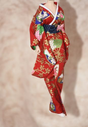 1/12 Maßstab Weibliche Kleidung,Japanischer Kimono Bademantel Kleid Kostüm Kleidung für 6inch PH TBL JO Action Figur Körper (Rot) von Fremego