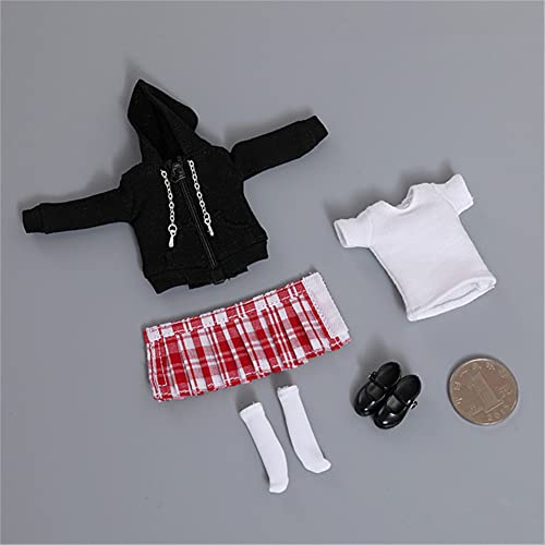 1/12 Maßstab Weibliche Kleidung,Weibliche Zipper Hoodies T-Shirt Rock Anzug Pullover Kostüm Kleidung für 6inch PH TBL Action Figur Körper (C) von Fremego